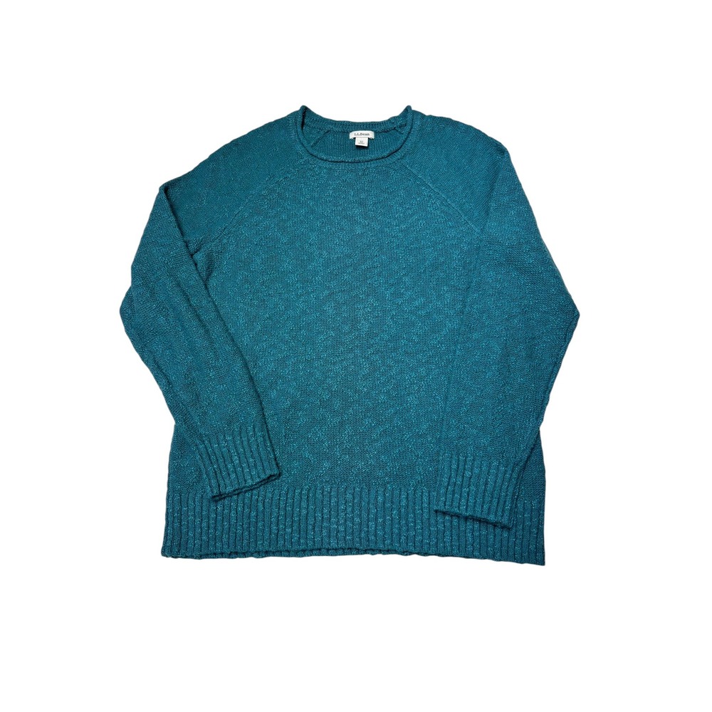 LL Bean Womens XS Teal Blue Cotton Raglan Crewneck Sweater 506299